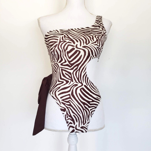 NEW!! Sundazed Women SIZE Mocha Mia Zebra-Print One-Shoulder One-Piece Swimsuit - Picture 1 of 10